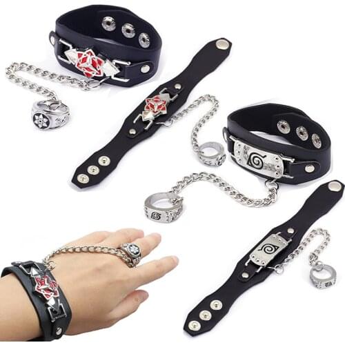 Anime Naruto Bracelet And Rings Cosplay Uzumaki Hatake Kakashi Action Figure Accessories Prop Jewelry Costumes Cool Men Toy Gift