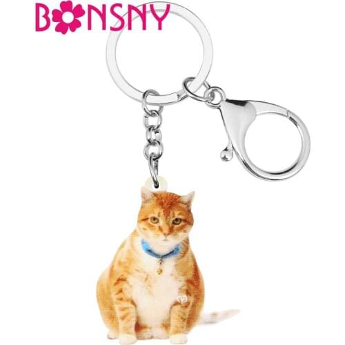 Bonsny Acrylic Orange American Wire Haired Cat Kitten Keychains Key Ring Animal Jewelry Gift For Girls Handbag Purse Decoration
