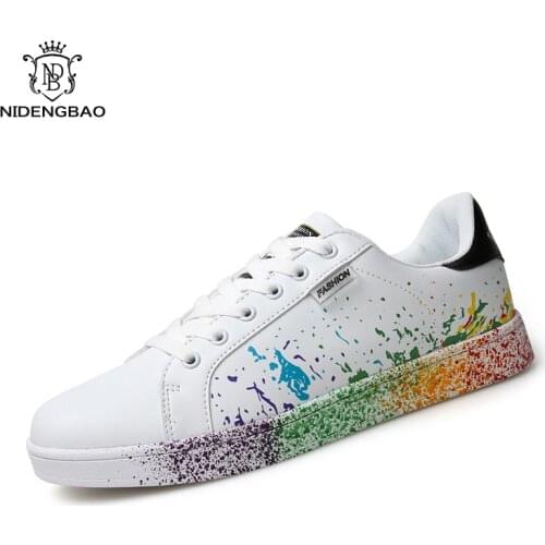 Big Plus Size 35- 45 46 Lovers Casual Board Shoes Men Fashion Colorful ink jet Footwear Good Match White Shoes Men Student