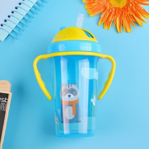 400ML Cute Baby Feeding Cup with Straw BPA Free Portable Feeding Bottle Leak Proof with Handle Kids Training Tritan Bebe Copos