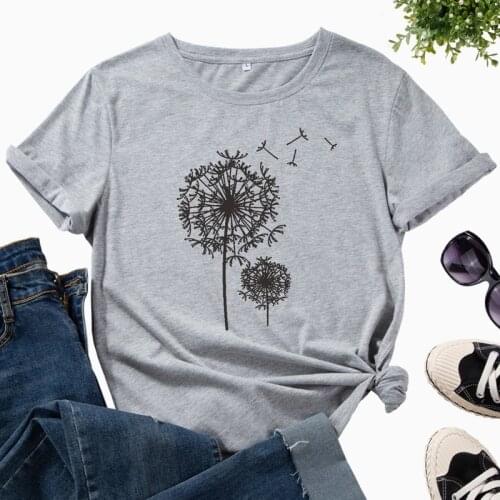 Summer T-shirt Women 100% Cotton Short Sleeve Dandelion Print Female Fashion Casual Harajuku Tees Tops Ladies Plus Size T Shirts