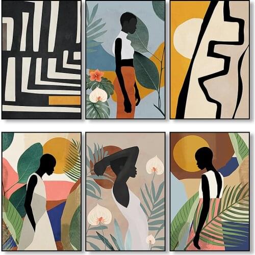 Geometric Abstract Girl Minimalist Wall Art Canvas Painting Nordic Posters and Prints Wall Pictures for Living Room Home Decor