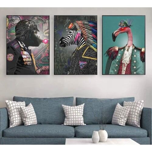 The Gorilla General And Flamingo Knight Posters And Prints Funny Animal Wall Art On Canvas Painting For Room Mural Decoration