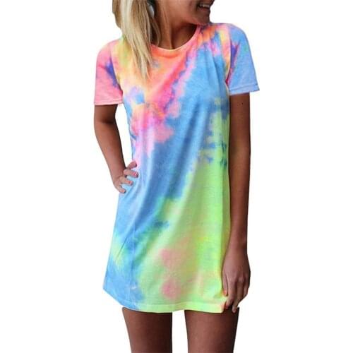 Harajuku Summer Dresses Womens Tie-dye Printed Casual T Shirt Dresses Short Sleeve Plus Size Dress Vestidos Longos De Verao