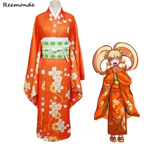 Hiyoko Saionji Kimono Game Danganronpa 2 Cosplay Costumes Hiyoko Orange Dress Sets Girls Hair Wigs For Women Halloween Party
