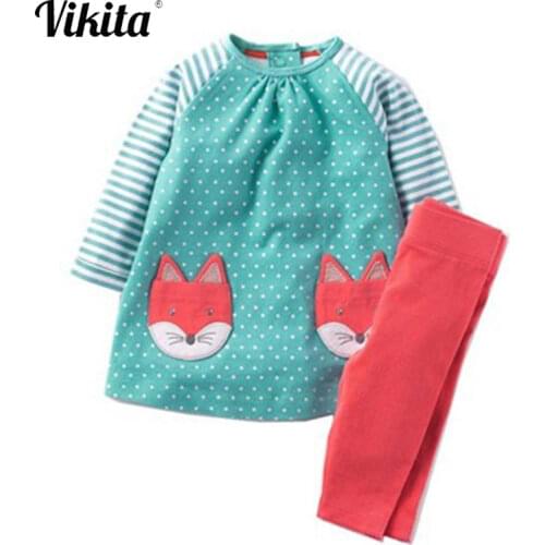 VIKITA Girls Clothes Fall Long Sleeved Cartoon Sweatshirt Tops + Pants 2PCS Outfit Children Infant Clothing Kids Casual Suits