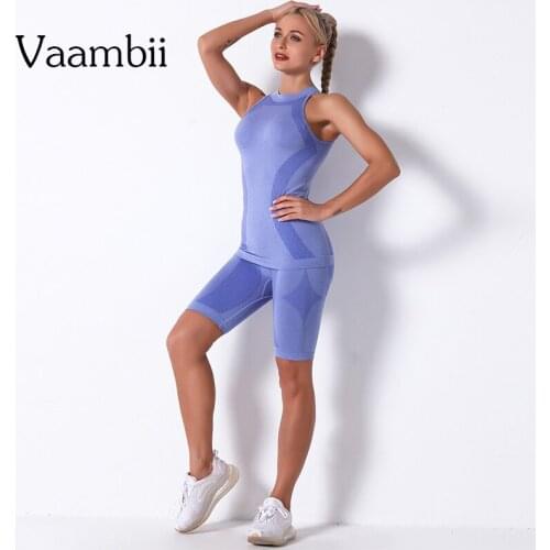 Seamless Sport Yoga Suit Knitted Tracksuit For Women 2021 Two Piece Sports Kit Summer Fitness Set With Shorts Vest Yoga Set