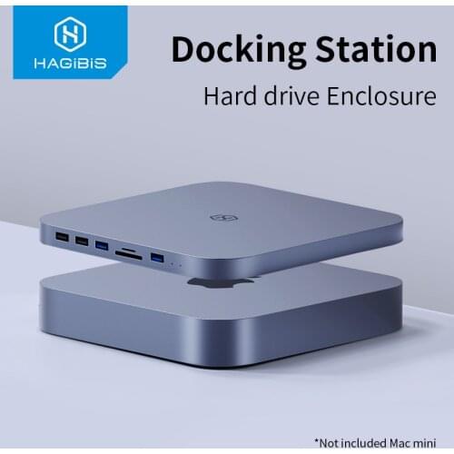 Hagibis USB-C Hub with SATA Hard Drive Enclosure for Mac mini USB 3.0 hub for 2020 NEW Mac mini M1 Type-C SSD Case SD/TF Reader