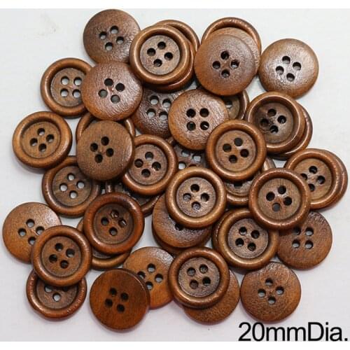 4 Holes 20mm 100PCs Natural Wood Round Wooden Buttons Coffee Red DIY Sewing Scrapbooking For Clothes Handmade