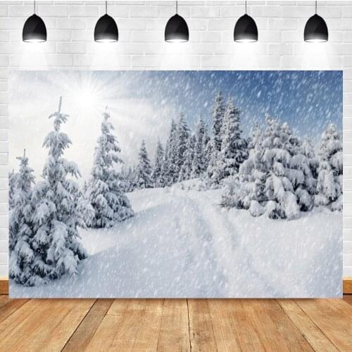 Laeacco Winter Christmas Tree Forest Sunlight Snow Scenery Birthday Photo Photography Backdrop Photo Background For Photo Studio