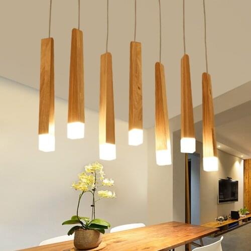 LukLoy Wood Pendant Light Pendant Lamp Kitchen Hanging Lamp Wooden Hanging Light Living Room Modern Foyer Lights Loft Shop Lamp