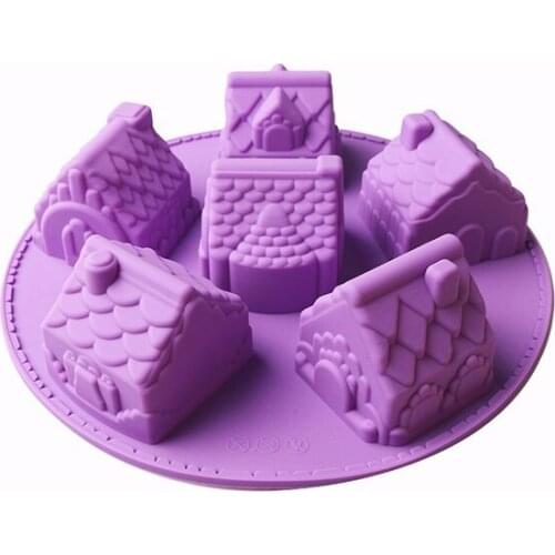 Small Cake Mold Silicone 6 House Chiffon Cake Mould DIY Fondant Different Shape House Baking Mould Random Color [3]