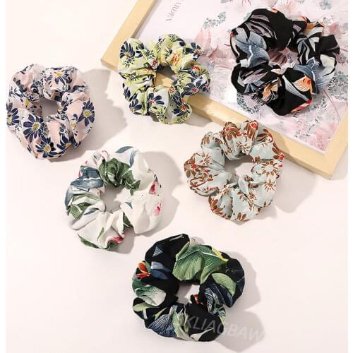Fashion Scrunchies Elastic Hair Band Women Elegant Colorful Flower Pattern Hair Scrunchies Girls Hair Ties Hair Accessories New