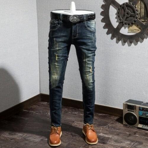 Young Men Skinny Jeans Size 38 Scratching Denim Pencil Pants Hip Hop 2020 Streetwear Jeans Men