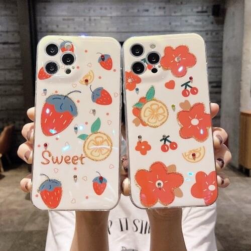 Sumkeymi Cute Strawberry Blu-ray Soft Silicone Cover Phone Case For iphone 12 11 Pro Max Case For iphone 8 7 Plus XS XR