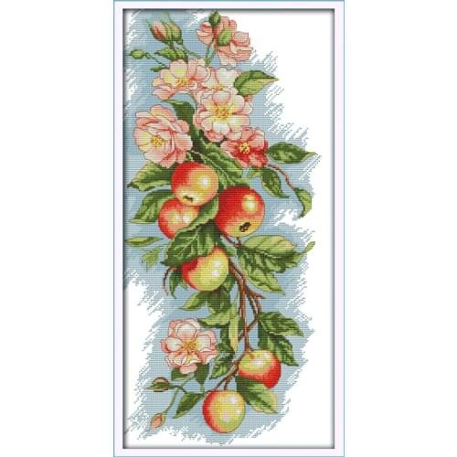Flowers and Apples Printed Canvas Cross Stitch Kits Wall Decor Paintings Handmade Home Decoration Knitting Set DIY Embroidery