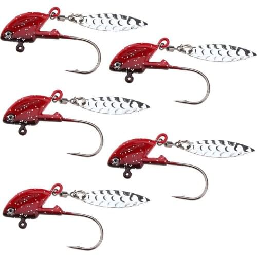 Pack of 5Pcs Willow Bladed Jigs Saltwater Jig Heads with Bright Colored Head for Catching Fish