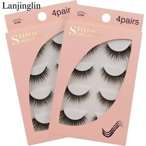 LANJINGLIN 4 pairs mink eyelashes extension natural false eyelashes makeup strip fake eyelash 3d mink lashes cilio lash G104