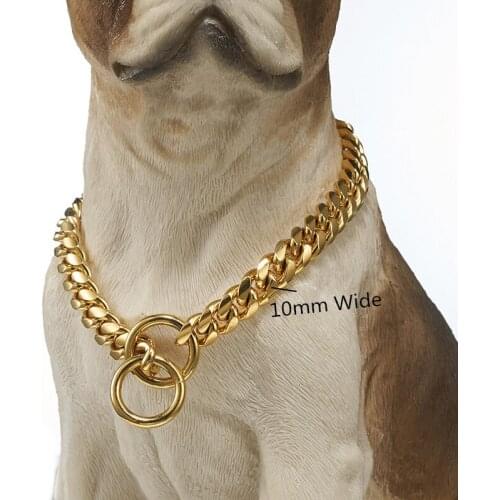 10mm Wide Heavy Metal Dog Chain Collars Gold Plated Stainless Steel Pet Training Choker Collar For Large Dogs Pitbull Bulldog