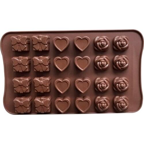 24 Cavity Rose Gift Box Heart Silicone Chocolate Mold for Jelly Pudding Ice Cube Tray Soap Candy Dessert Baking Decorating Tools