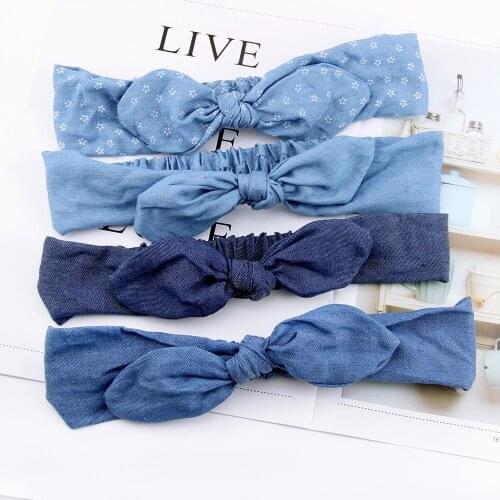 Denim Bow Headband Summer Women Cute Rabbit Ears Headband Knotted Bowknot Hair Bands Elastic Turban Girls Hairband Headwear