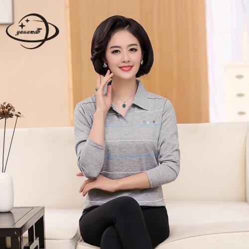 Plus Size XL-4XL Women Polo Shirt Spring Autumn Female Striped Long Sleeve Top Tee Ladies Turn-Down Collar Casual Clothes Y38