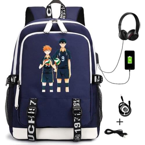 Backpack Anime Haikyuu!! Casual Unisex School Bags For Teenagers Cartoon USB Travel Laptop Shoulder Bags Zipper Bookbag