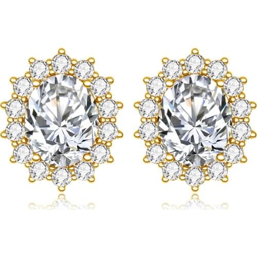 Szjinao 14K Gold Color Diamond Earring Studs For Women 925 Sterling Silver Gemstone Wedding Earrings Flower Oval Luxury Jewelry