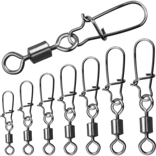 Shaddock 100Pcs Rolling Fishing Swivel With Nice Snap Stainless Steel Solid Rings Fishing Lures Connector For Hook Clips