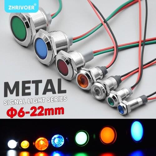 10pcs 6mm 8mm 10mm 12mm 16mm Waterproof IP67 Metal LED Warning Indicator Light Signal Lamp Pilot Wire 3V 5V 12V 24V 110V 220V