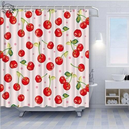 Fruits Shower Curtains Fresh Pink Cherry Pear Orange Bright Colors Bathroom Decor Waterproof Cloth Curtain Set Cheap