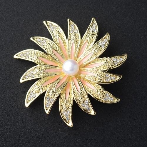 Womens Gold Plated Flower With White Pearl pin brooch
