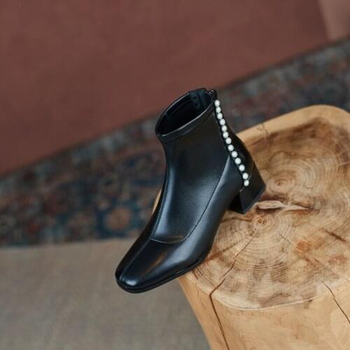 2021 Women Block High Heels Ankle Boots Winter Female Square Toe Chelsea Boots High Quality Short Boots Zipper