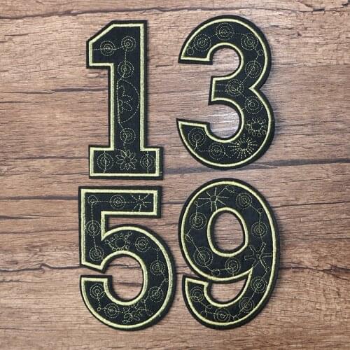 Golden Black Background Number "9" "1" "5" "3" Icon Embroidery Applique Patch For Clothes DIY Iron on Badges on the Backpack