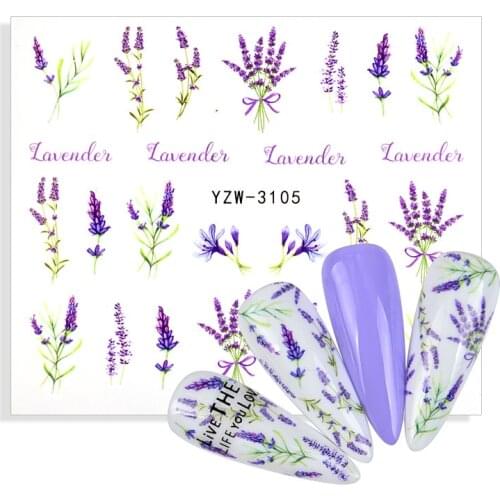 1 Sheet Lavender Bouquet Design Water Decals Summer Flower Leaves Transfer Nail Art Sticker For Nails Slider Decorations