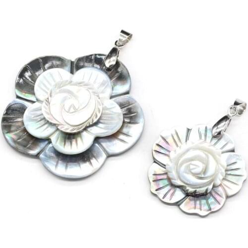 Charm 100% Natural Stone Black Flower Shape Shell Pendant for Jewelry Making DIY Accessories Fit Necklace Earrings 32 47 Mm 1PC