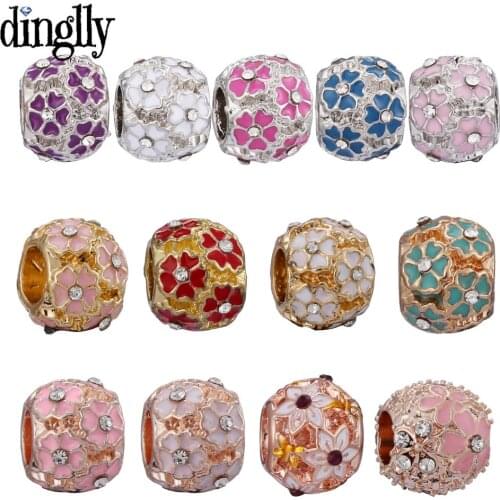 10pcs/lot Flower Beaded Purple Red Blue Flower Beads Cherry Blossom Charm Fit Brands bead Bracelets Diy Women Jewelry Making