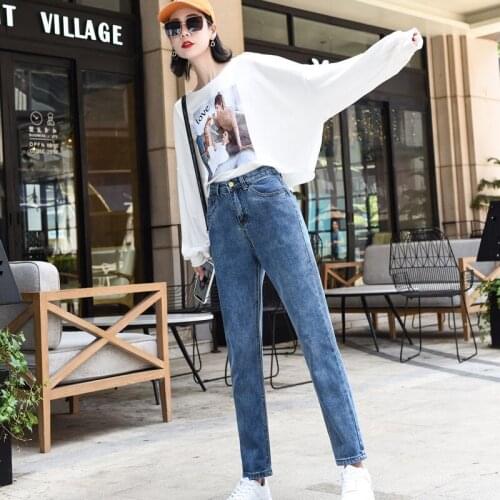 2020 Fashion Women Solid Prairie Chic Style Softener Washed Denim Trousers Lady High Waist Straight Ankle-Length Jeans Pants N23