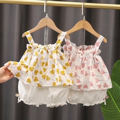 2021 Summer baby girl clothes kids outfit sets floral sling top + shorts suit for toddler girls baby clothing thin princess sets