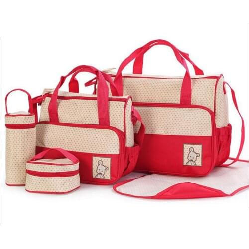 5Pcs Baby Diaper Bag Suits For Mom Baby Bottle Holder Mother Mummy Stroller Maternity Nappy Bags Set Travel Organizer 40*30*19Cm