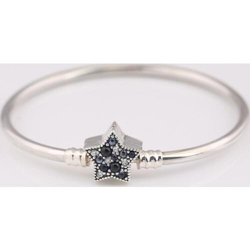 Authentic S925 Sterling Silver Bright Star With Multi-Colored Crystal Bangle Bracelet fit Lady Bead Charm DIY Jewelry