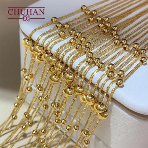 CHUHAN 18K Gold 5mm Golden Ball Bracelet Adjustable AU750 Pure Gold Gypsophila Chopin bracelet Jewelry for Women Fine Jewelry