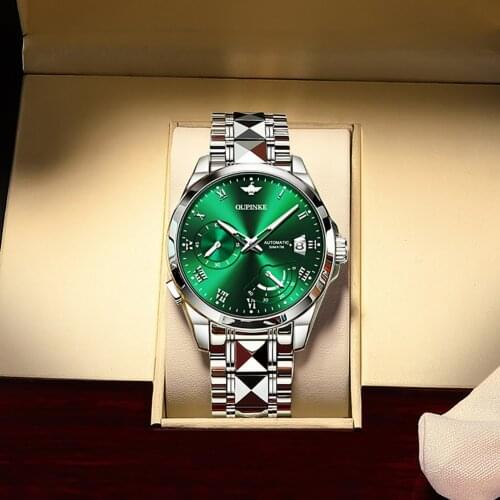 OUPINKE Top Brand Automatic Mechanical Movement Mens Fashion Leisure Watch Waterproof Tungsten Steel Strap Mechanical Watch