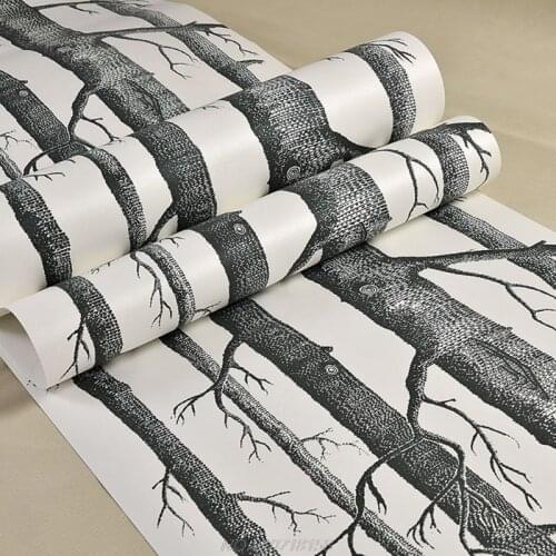 Black White Birch Tree Wallpaper Modern Design Roll Pearly Rustic Forest Woods Bedroom Living Room Wall Paper 10 N23 20 Dropship