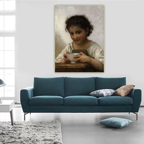 Citon William Adolphe Bouguereau《Milk soup》Canvas Oil Painting Artwork Poster Picture Wall Background Decor Home Decoration