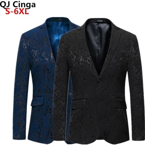 Blue Black Suit Jacket for Men V Neck One Button Blazer Coat for Wedding Party Mens Slim Fit Jacket Large Size Jaqueta S-5XL 6XL