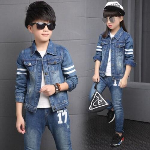 High quality 2018 suits Korean wave girls print denim boys denim suit three-piece suit