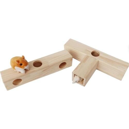 Hamster Wood Tunnel Chew Toys Ferret Play Center for Hedgehog Rat Wooden Hideaway with Holes 3-Way/2-Way
