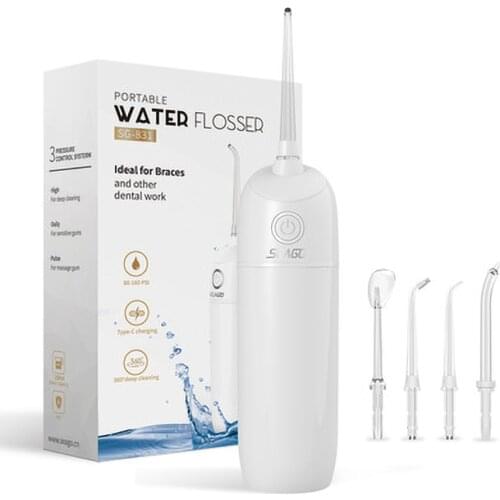 Seago Portable Oral Irrigator Dental Water Flosser USB Rechargeable 5 Jet Nozzles 190ML Vacuum Tank Waterproof Teeth Cleaner
