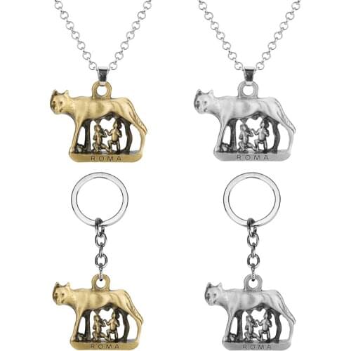 Italian Roman Wolf Child Statue Nacklace Female Mother Wolf Baby Maternal Love Pendant Animal City Emblem souvenir